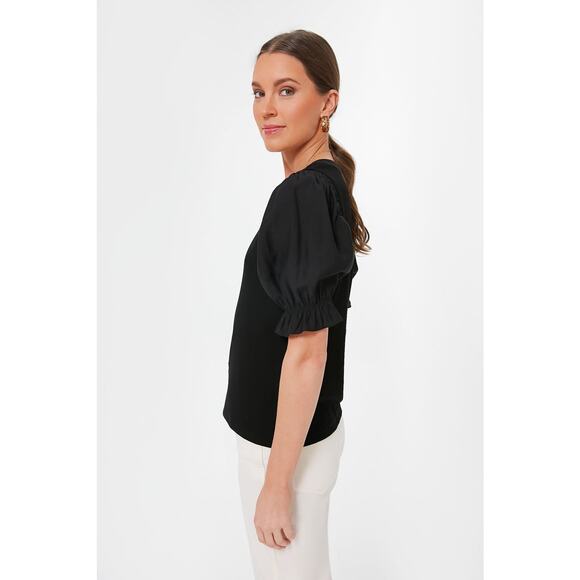 Tuckernuck Livia Puff Sleeve Top Size M Black Rayon Casual Preppy Pomander Place - Picture 5 of 13